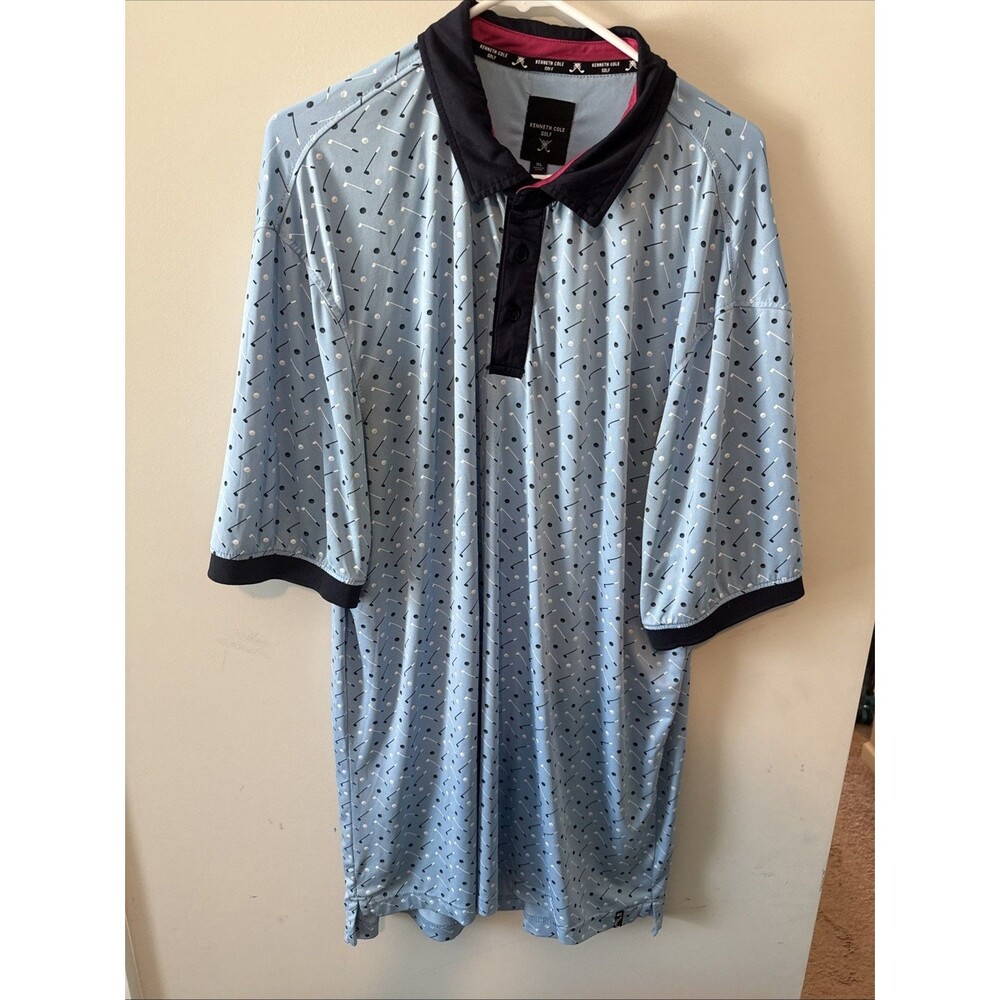 Kenneth Cole Men’s XL Golf Clubs Pattern Polo UPF 50+ Moisture Wicking NEW $79